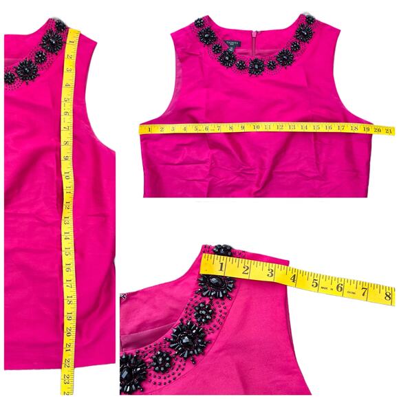 Pink Silk Blouse Talbots Size 12P Sleeveless Top Magenta Black Beaded Neckline - Picture 7 of 9